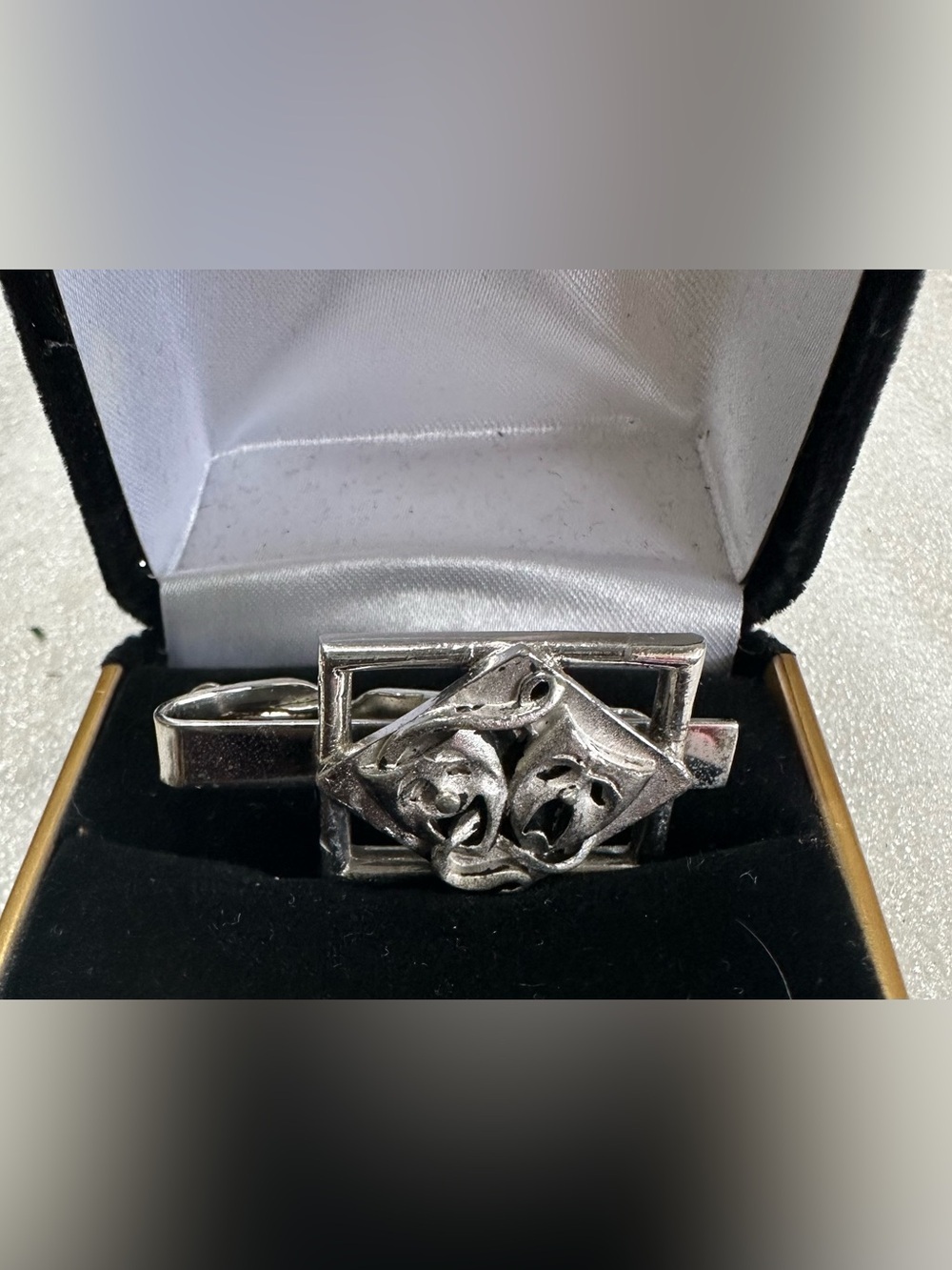 Silver Theater Mask Comedy/Tragedy Tie Clip - Men Accessories
